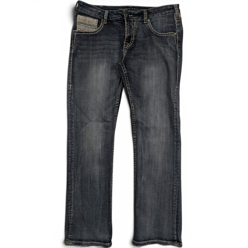Cowgirl Tuff Co Womens Jeans 33 x 31 Flag Of The Free Bootcut Blue Denim
